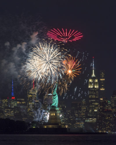 Fireworks behind Liberty Island - July 2017